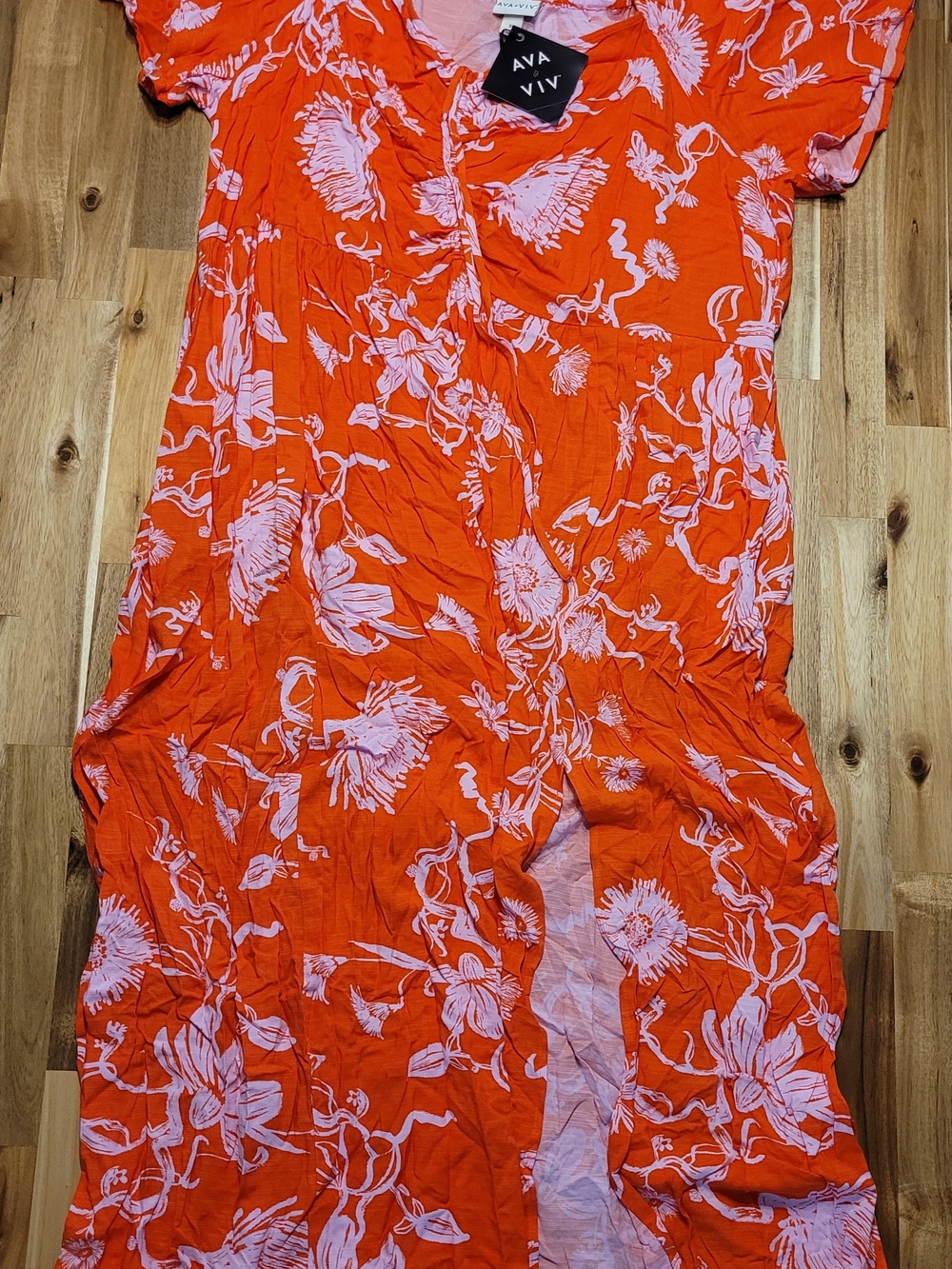 Ava & Viv Orange Maxi Dress with Pink Floral Print